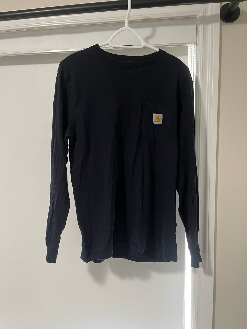 Carhartt Long Sleeve Pocket Tee - Navy with Tan Logo
